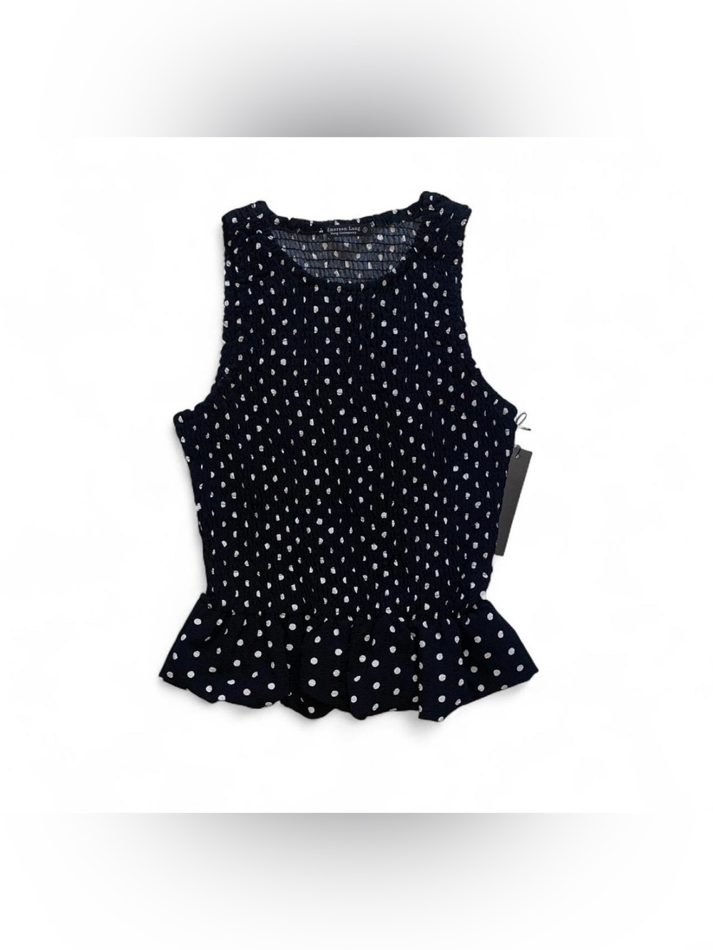 Emerson Lang black and white polka dot sleeveless preppy top in size small. New